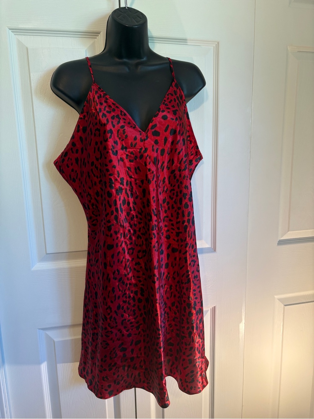 Red Leopard Satin Chemise lingerie- Women's Intimates